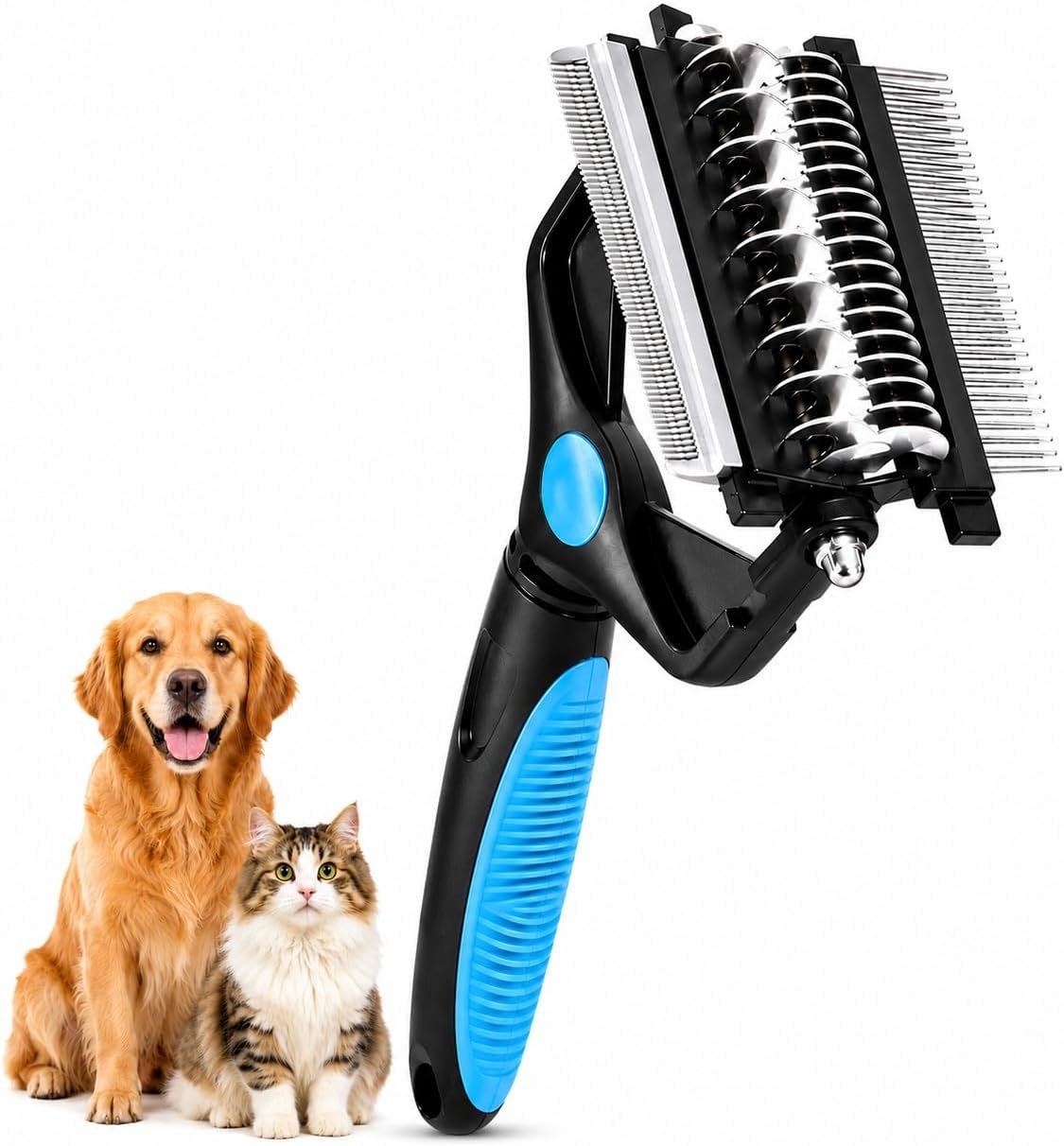 取扱商品：3in1 ペットブラシ 犬ブラシ 猫ブラシ スリッカーブラシ 毛玉取り 抜け毛取りブラシ アンダーコートブラシ ステンレス製 デマットコーム ワンタッチ収納 滑り止めグリップ 長毛 短毛 小型犬 中型犬 大型犬 ペット用グルーミングブラシ